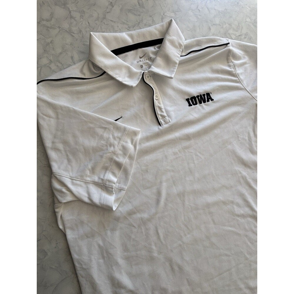 Nike Dri-FIT Mens L Iowa Hawkeyes Short Sleeve Polo Shirt White Golf Sideline